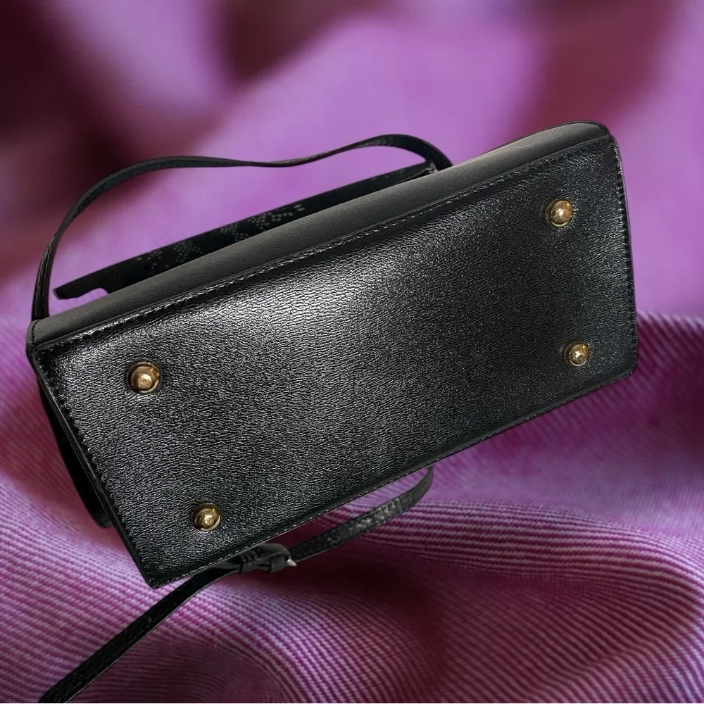 Dune London Black Faux Leather Reptile Embossed Structured Satchel Crossbody - Picture 7 of 15